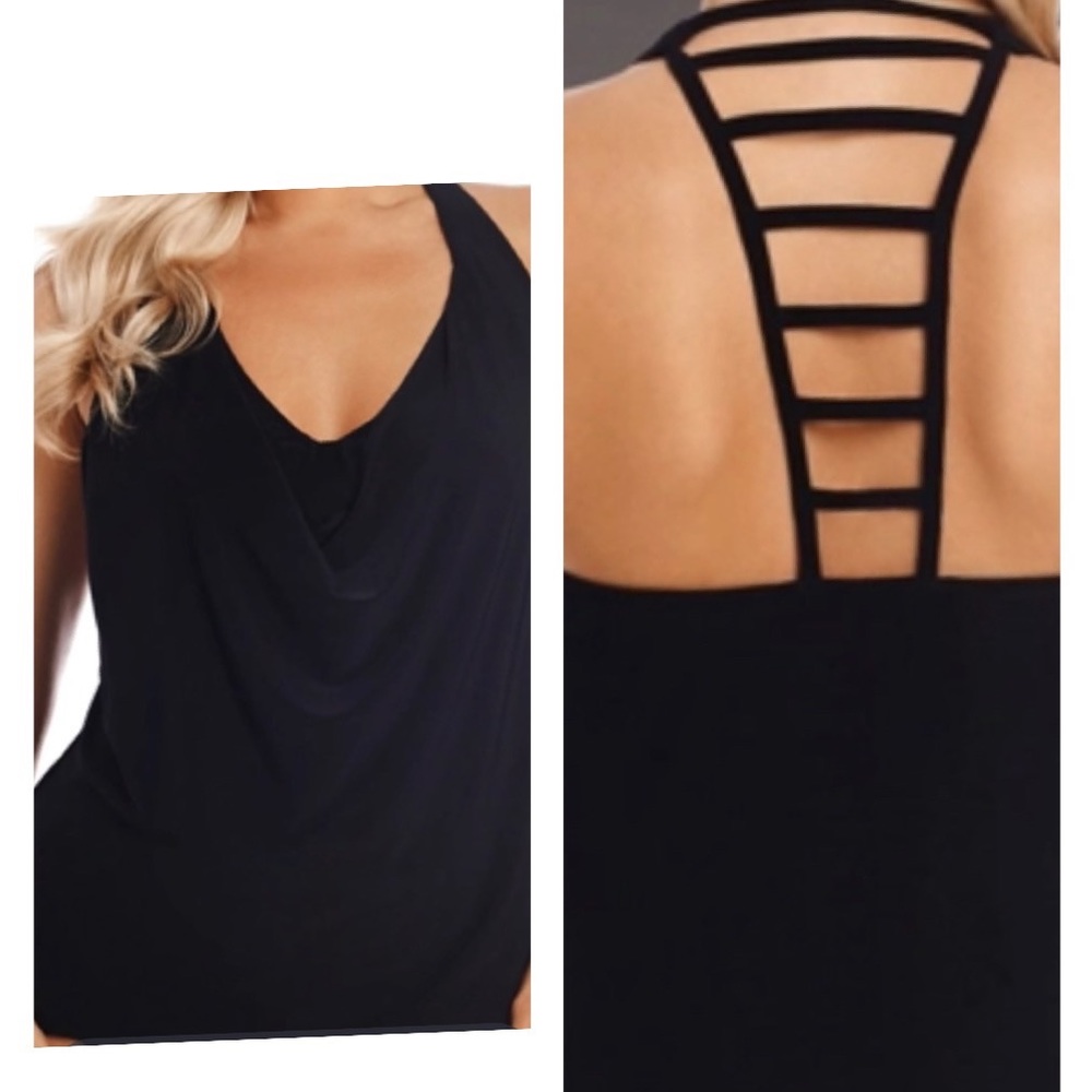Magicsuit by Miraclesuit Black Cowl Swim Top with Ladderback NWT size 12